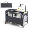 Grey Foldable Baby/Toddler Playpen Bassinet Bed Crib Music Box