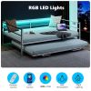 Full size White Metal Daybed with Twin size Pop Up Trundle and LED Lights