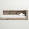 Full size Natural Wood Corner Storage Bed with Bookcase Headboard and USB Ports