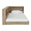 Full size Natural Wood Corner Storage Bed with Bookcase Headboard and USB Ports