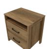 Modern Farmhouse 2-Drawer Nightstand Bedside Table in Brown Oak Wood Finish