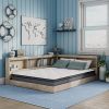Twin size Natural Wood Corner Storage Bed with Bookcase Headboard and USB Ports