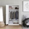 White Metal Locking Wardrobe Armoire Cabinet with Clothing Hanging Rod