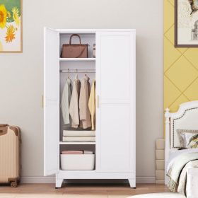 White Metal Multifunctional Storage Armoire Wardrobe Closet