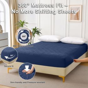Diamond Grid Ultrasonic Waterproof Mattress Protector, QUEEN (Color: Navy blue)
