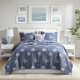 4 Piece Cotton Reversible Embroidered Quilt Set with Throw Pillow (Color: as Pic)